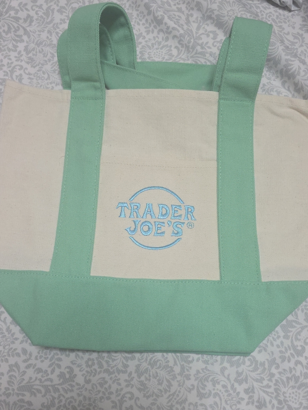 Mint Green and Cream Canvas Tote Bag